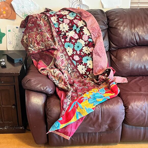 Vtg Kantha Quilt Throw 70x49 Floral Patchwork Reversible Handmade Cotton Blanket - Picture 1 of 7